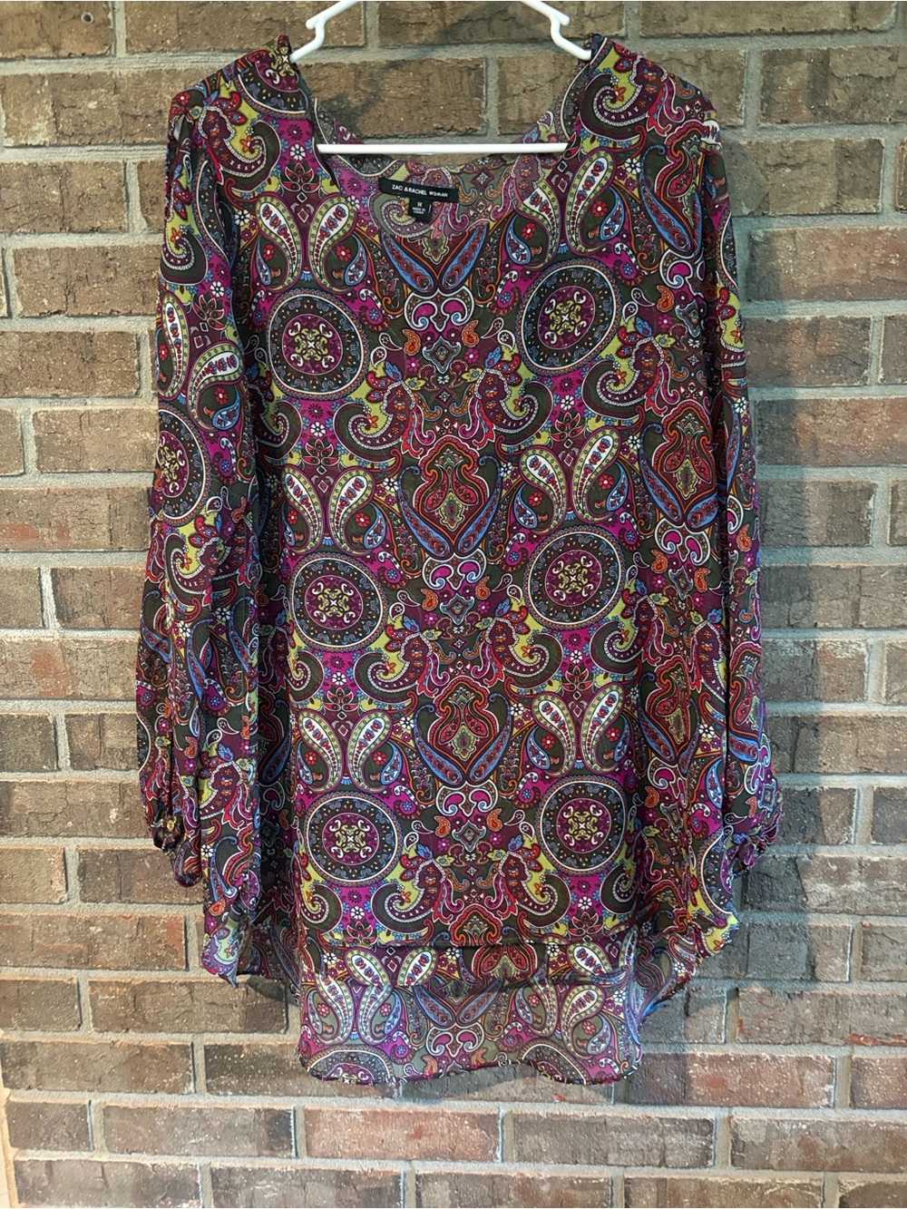 Zac & Rachel Jewel Tones Paisley Sheer Tunic Top